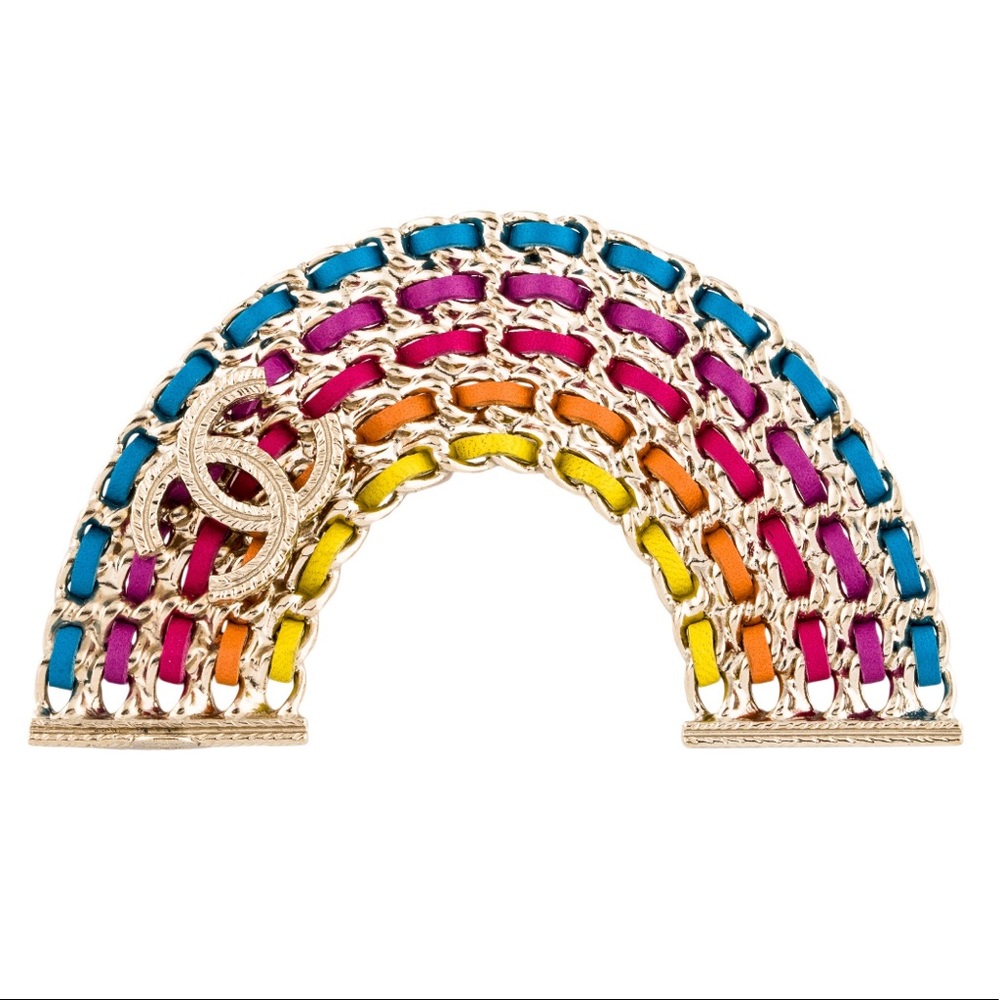 New!!! Authentic Chanel CC Rainbow Leather Brooch - Picture 3 of 4